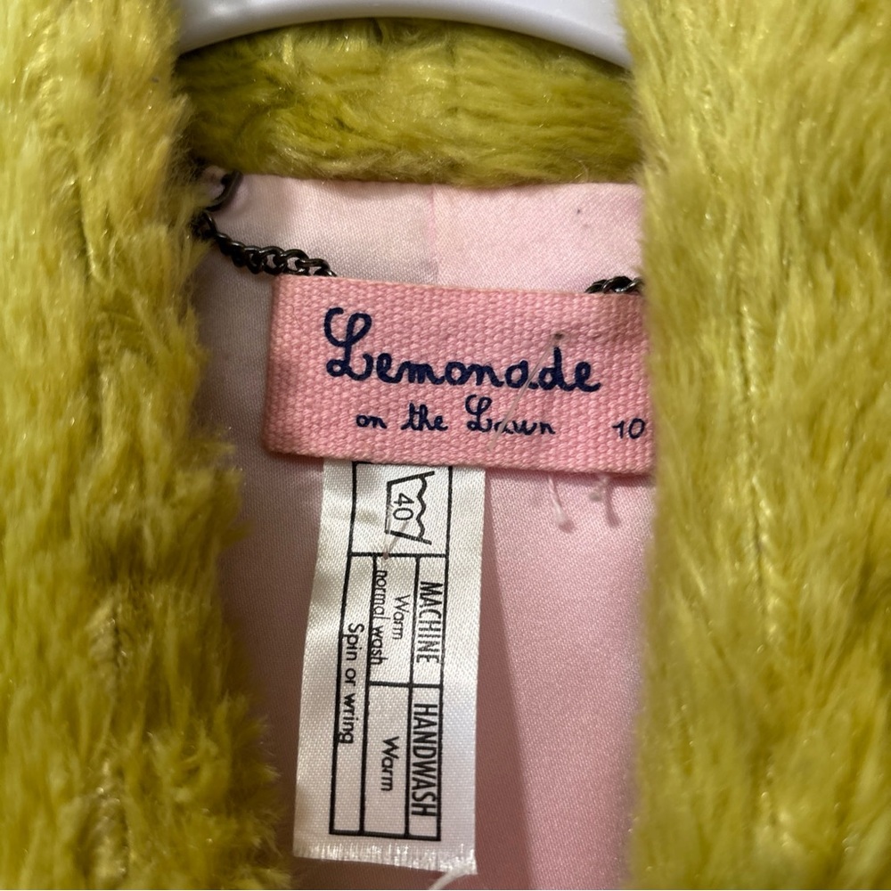 Lemonade On The Lawn Faux Fur Shawl Jacket Coat Electric Green Pink Lined Sz 10 - Picture 2 of 5